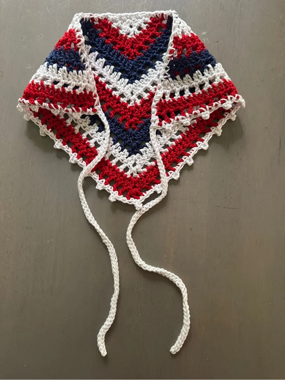 Handmade Crochet Bandana in Patriotic Red White & Blue 100% Cotton